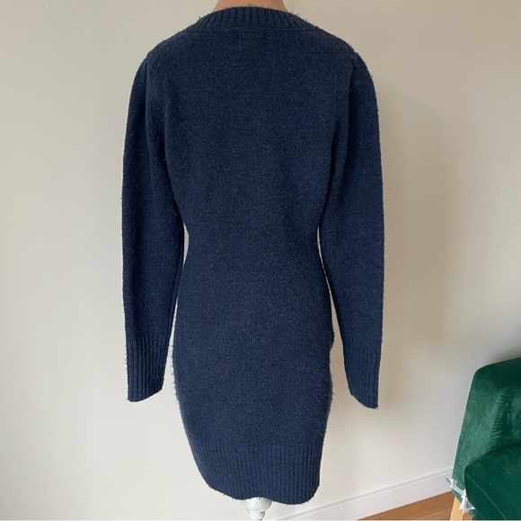 Sundry Puffsleeve Blue Wool Blend Long Sleeve Crewneck Sweater Dress NWT Sz 1/S - Picture 6 of 12